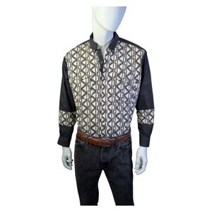 Vintage Mid Western Garment Co Geometric Panel Western Workwear Shirt  | Size XL